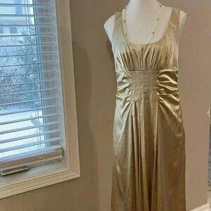 [S]Vintage Josef  Silk Sleeveless Mid Dress / Gown Yellow/Gold Satin